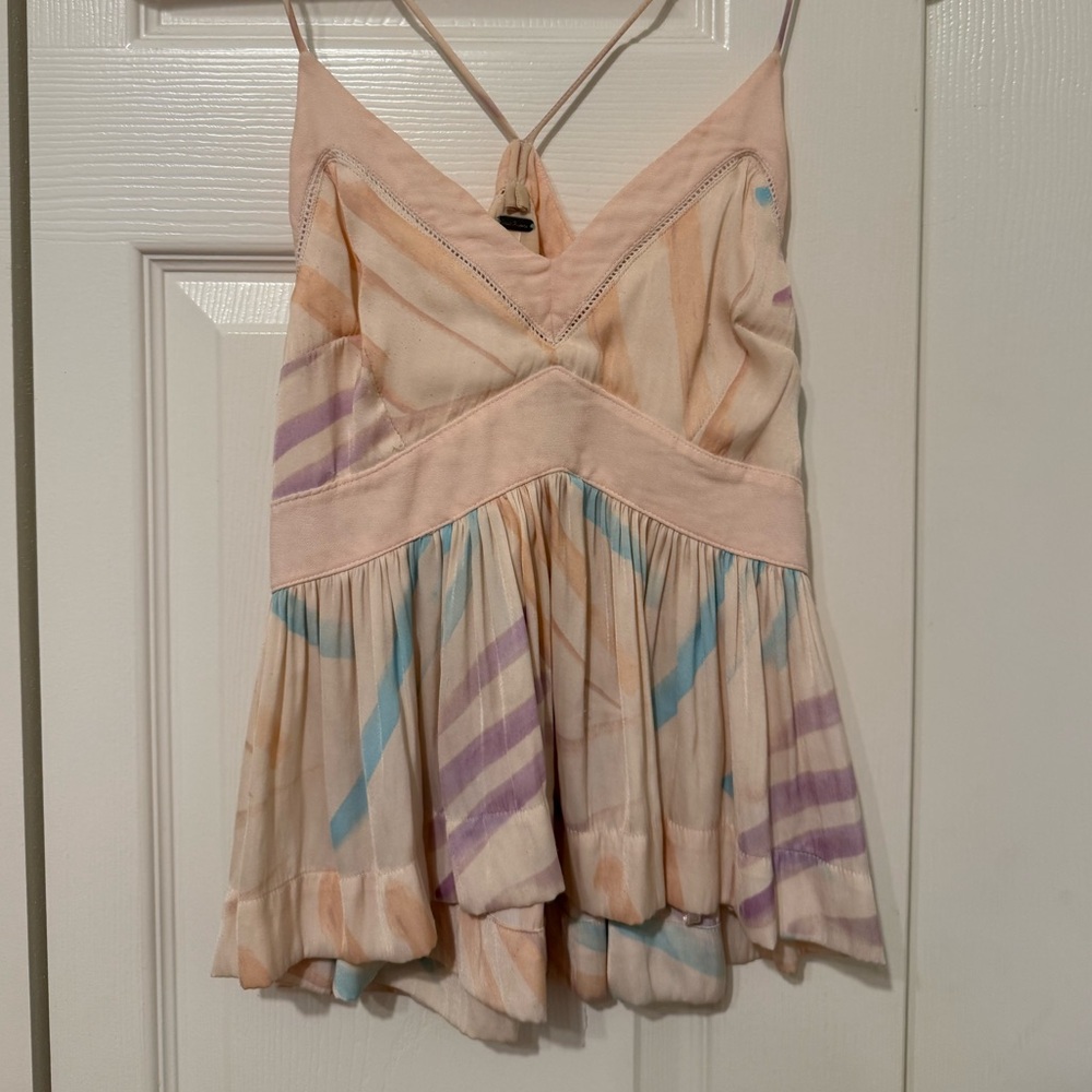 Free People Peach and Cream Sleeveless Top